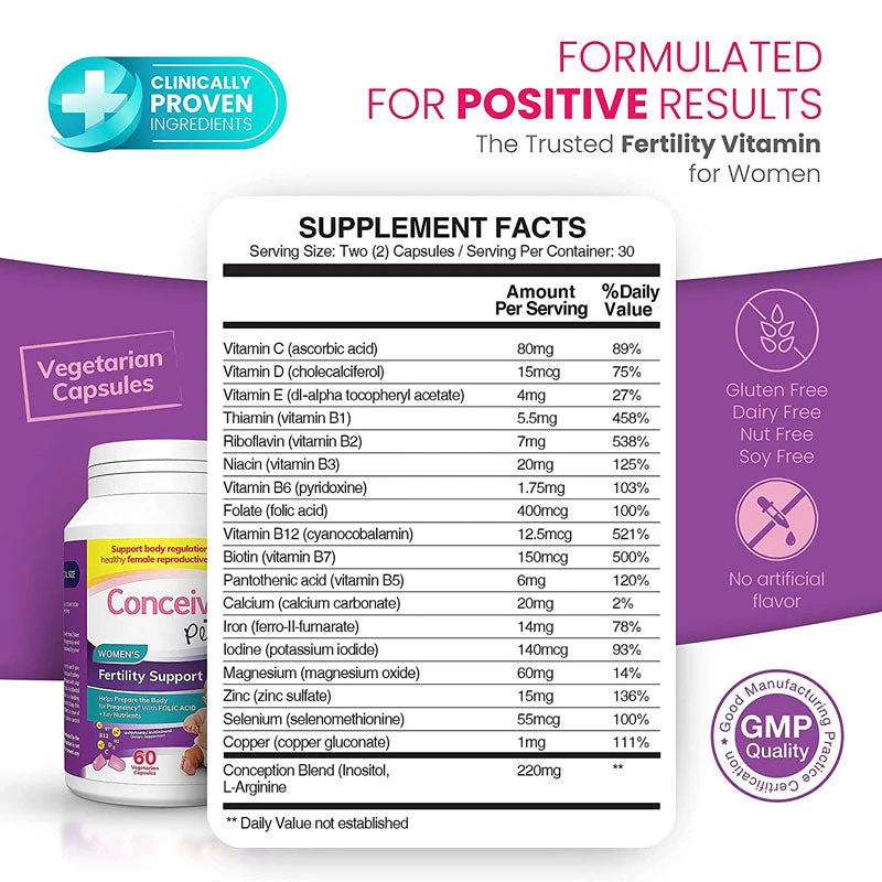 Sasmar Conceive Plus Women's Fertility Support 60 Caps 7 Sasmar Conceive Plus Women's Fertility Support 60 Caps - Image 5